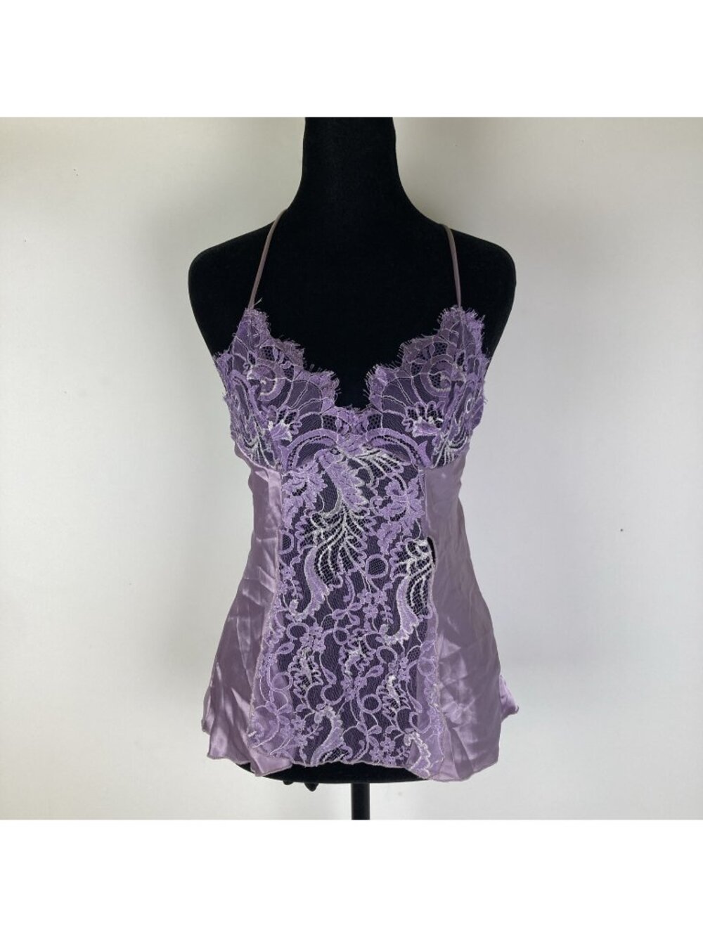 Vintage Purple Lace Cross Strap Lingerie Top Size Medium Shirley Hollywood